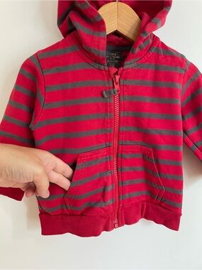 5/$20💥Unisex Hoodie Sweatshirt, Full Zip Up, Red & Grey Stripes, Super Soft